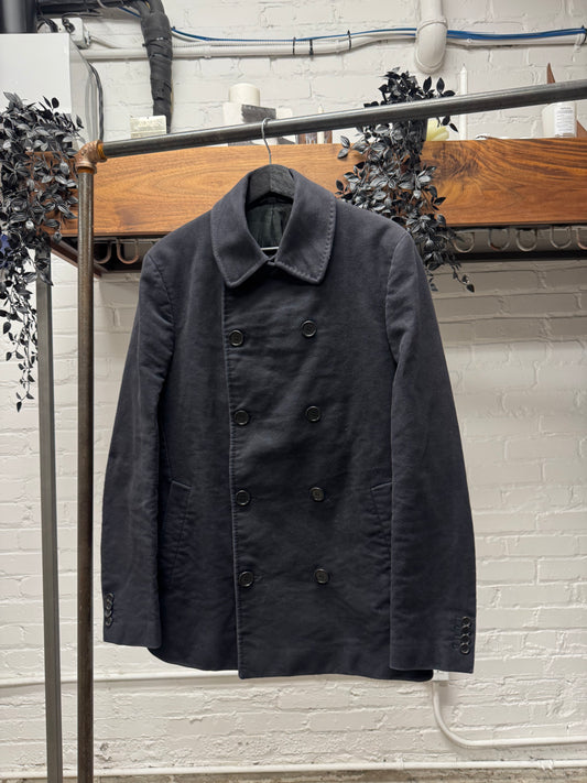 Helmut Lang ‘Plum’ Faded Black Moleskin Double Breasted Coat
