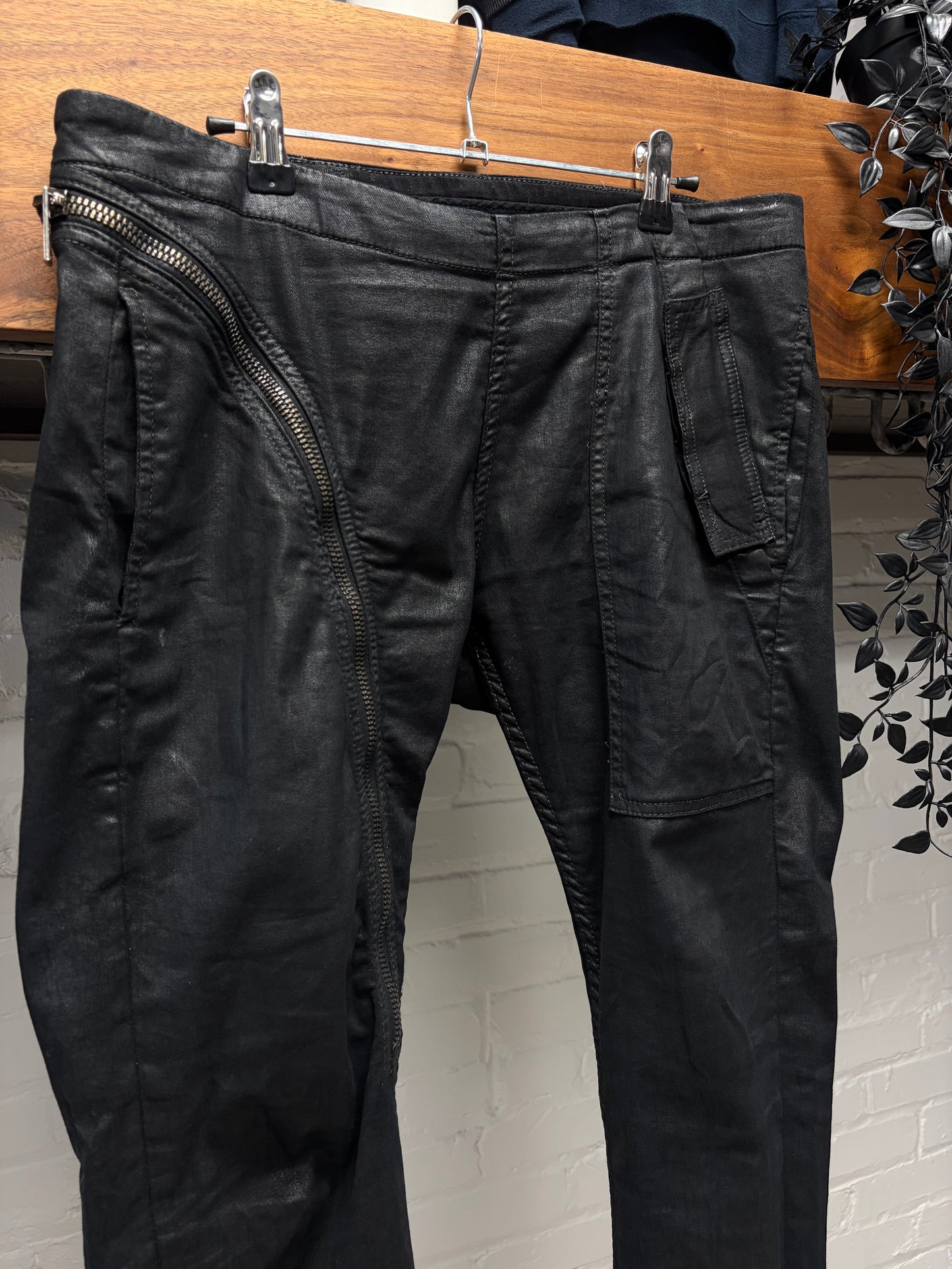 SS2015 Rick Owens Scrub Waxed ‘Aircut’ Black Skinny Jeans