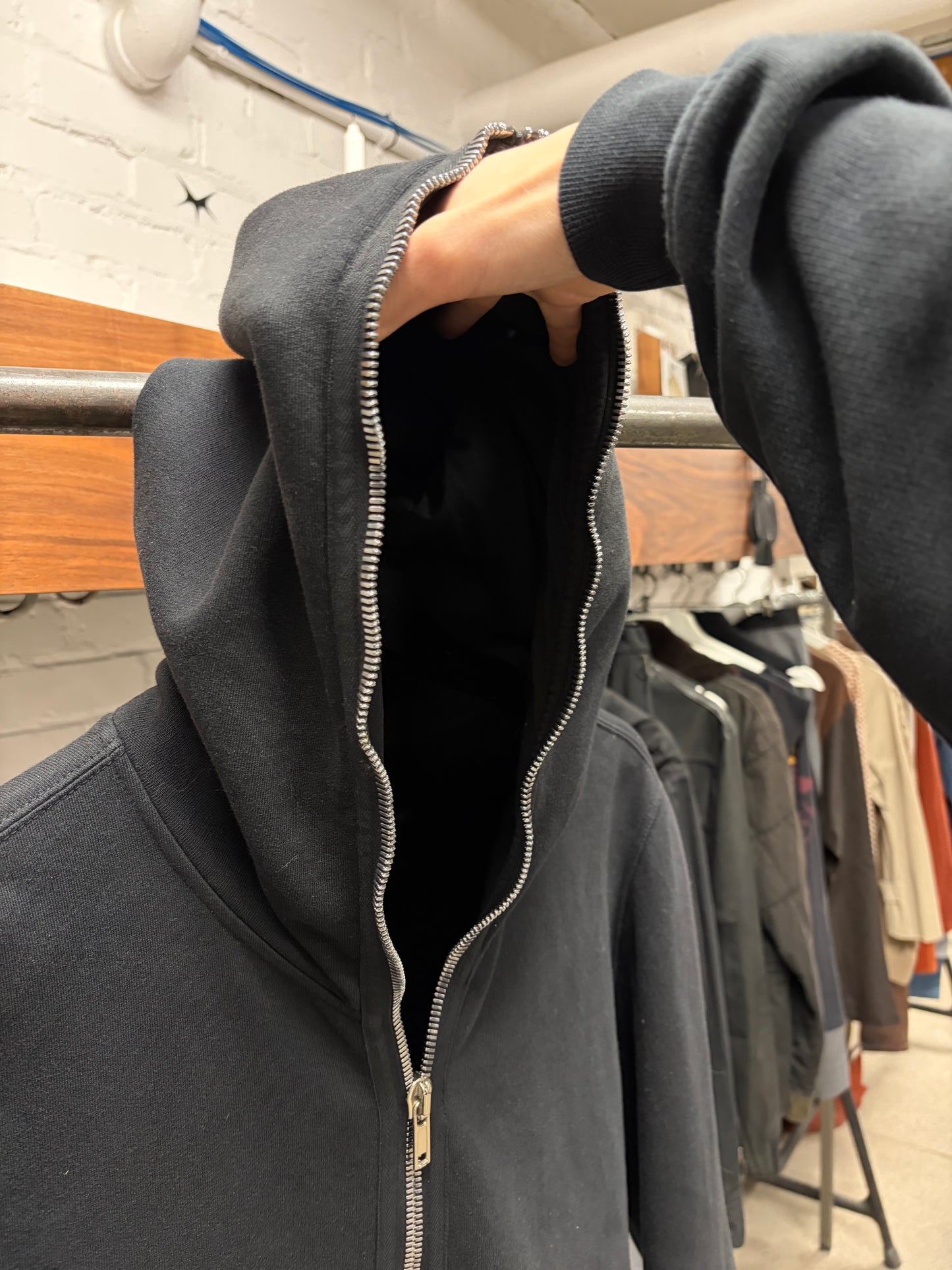 Rick Owens ‘Gimp’ Black Patched Cargo Back Full-Zip Hoodie