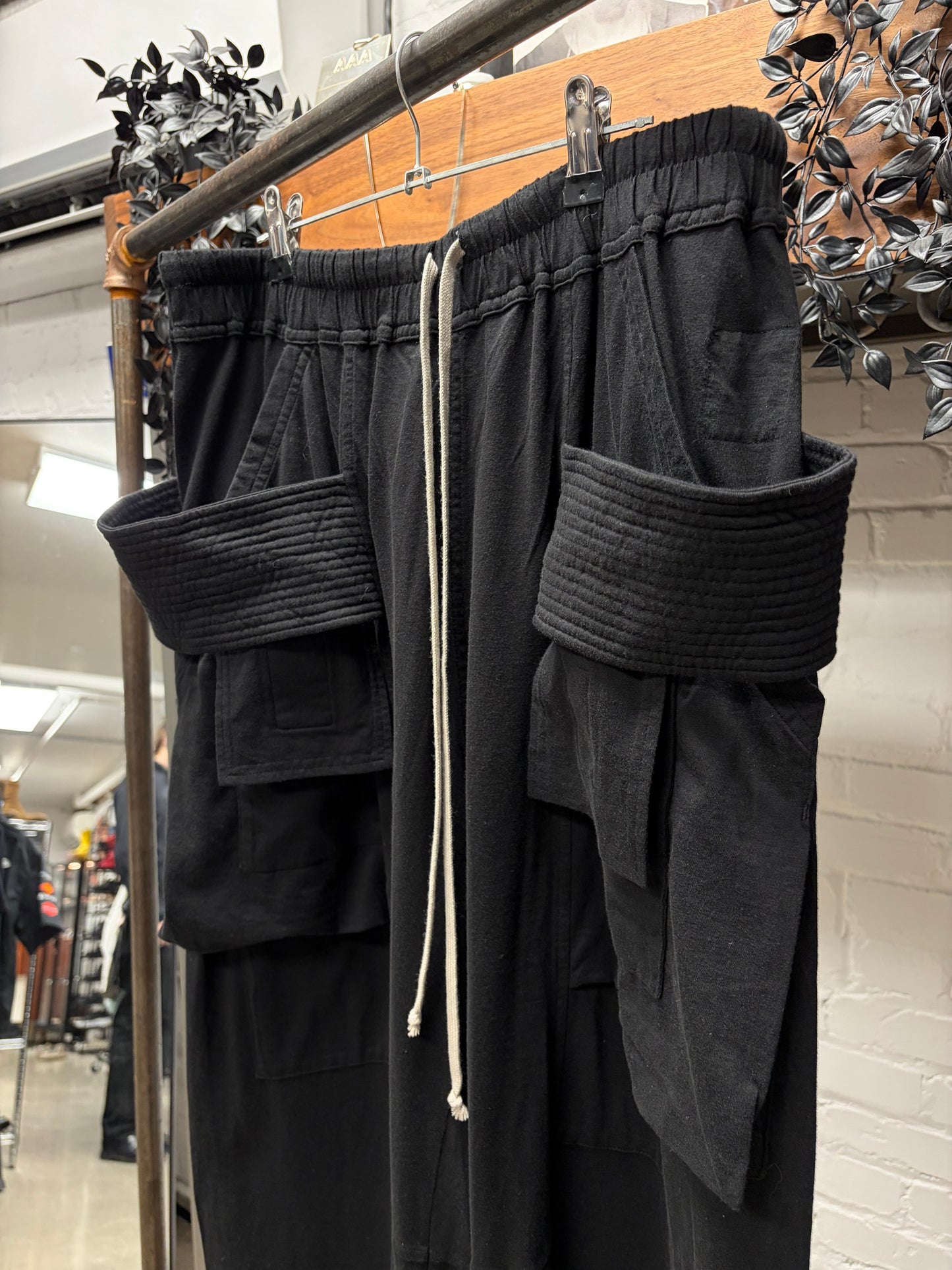 AW2024 Rick Owens ‘Porterville’ Creatch Black Cotton Wide Leg Cargo Pants