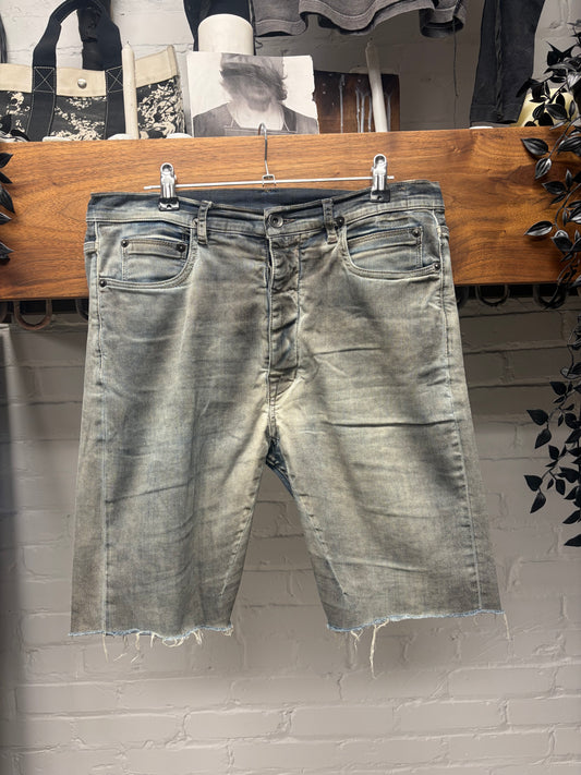 Rick Owens ‘Torrence Cut’ Faded Blue Denim Cutoff Shorts