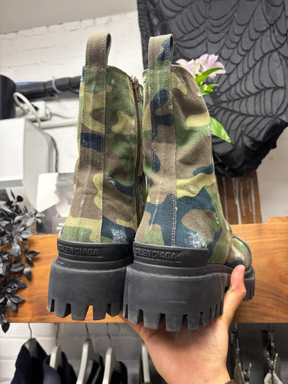 Balenciaga Camouflage ‘Strike’ Distressed Canvas Combat Boots
