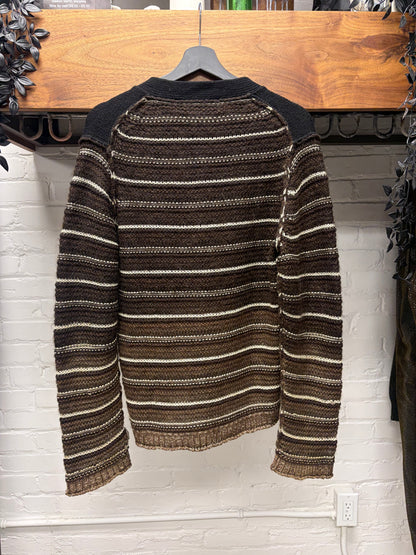AW2011 Comme Des Garçons Homme Plus Black Knit Cardigan with Stripe Patterned Wool Sleeves