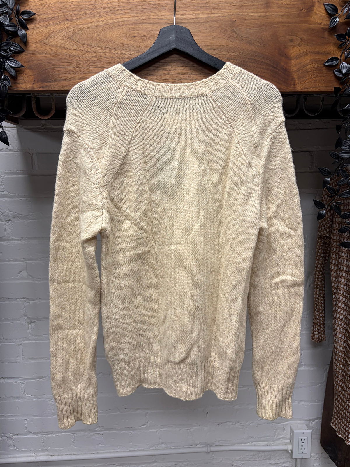 Maison Margiela Cream ‘Reconstructed’ V-Neck Wool Knit Sweater