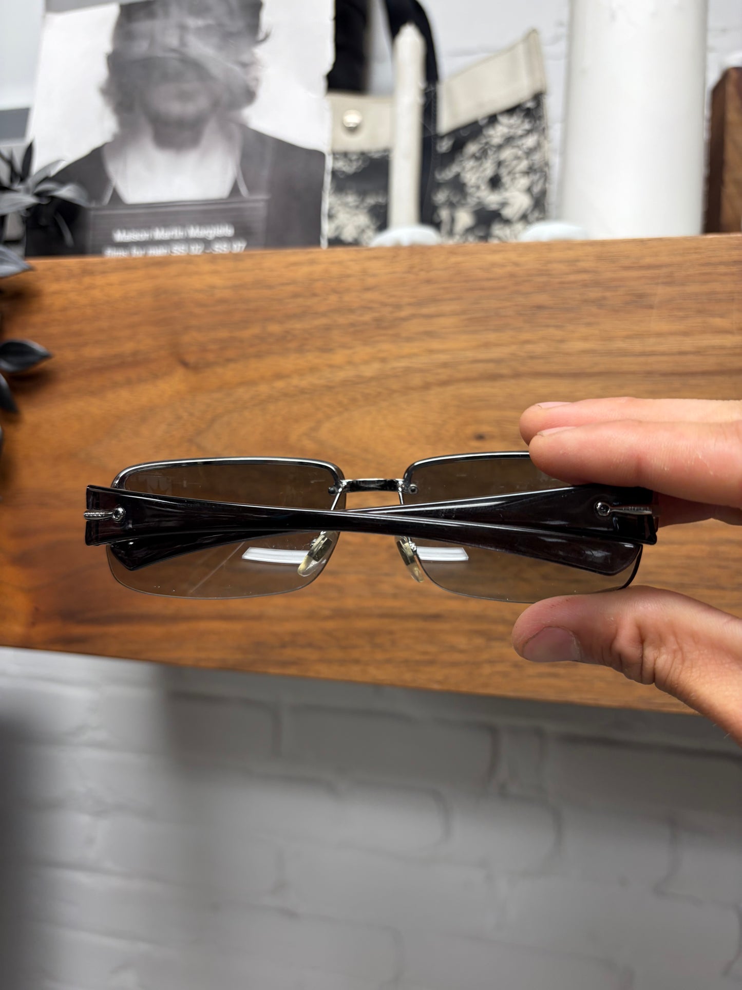 2000s Gucci ‘Horsebit’ Silver Arm Detailed Rimless Sunglasses