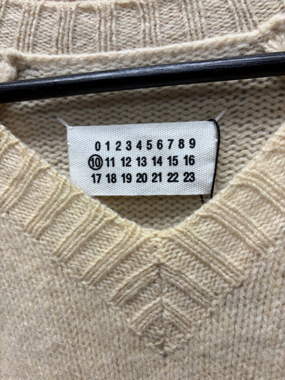 Maison Margiela Cream ‘Reconstructed’ V-Neck Wool Knit Sweater