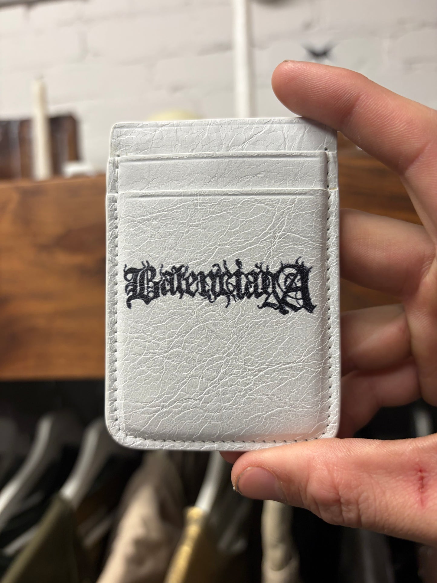 Balenciaga ‘Metal Logo’ White Leather Mini Cardholder