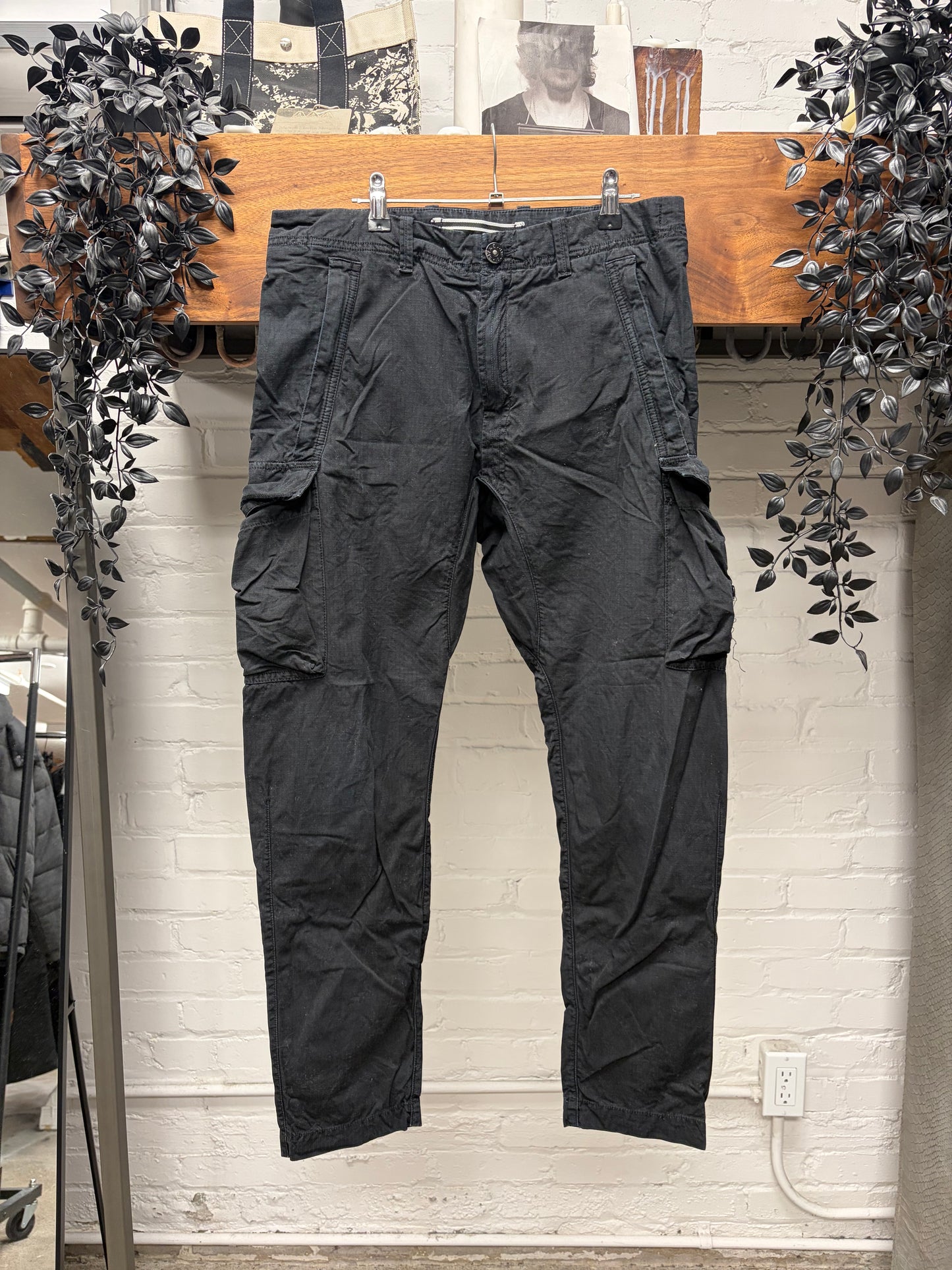 Stone Island Black Ripstop Cotton Cargo Pants