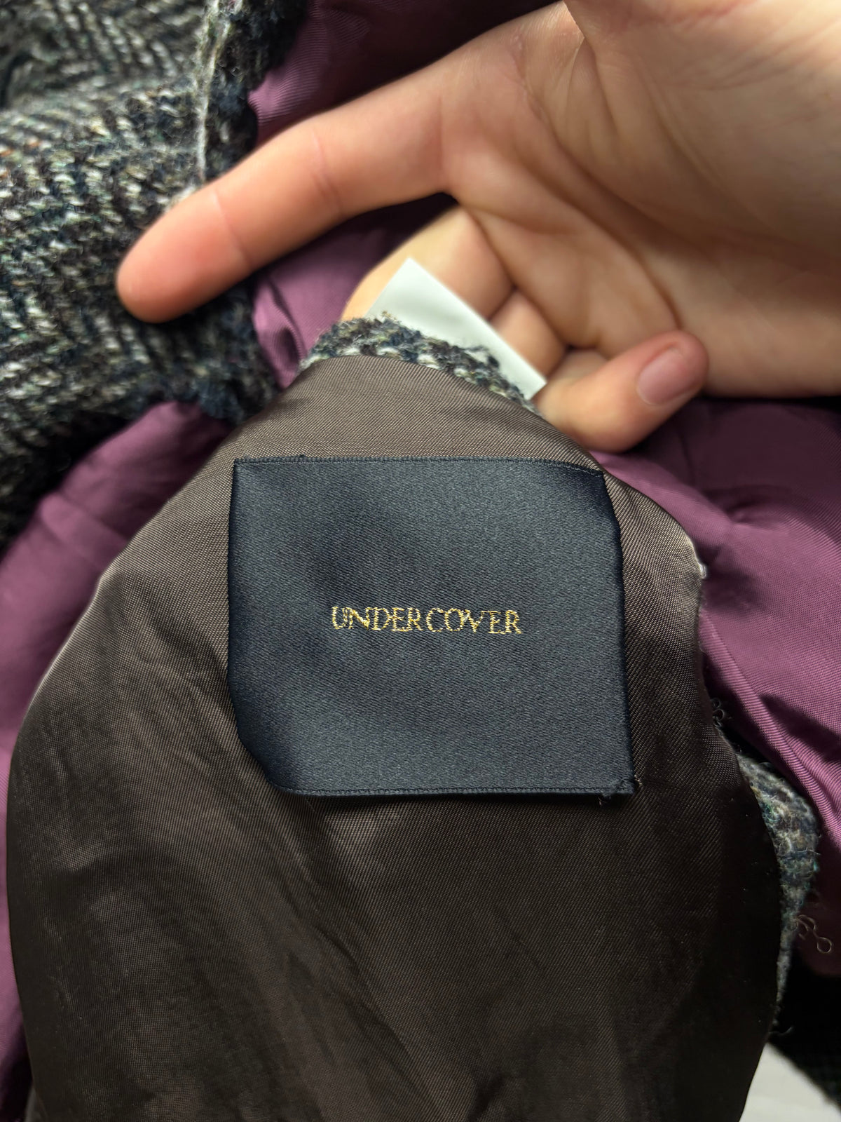 AW2016 Undercover ‘Instant Calm’ Herringbone Black Toggle Closure Wool Trench Coat