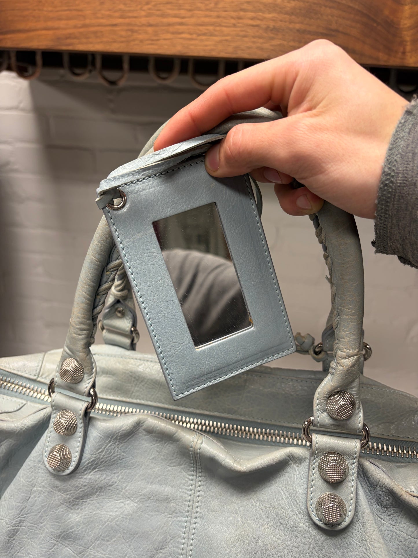 Balenciaga Soft Blue ‘City Bag’ with Silver Hardware