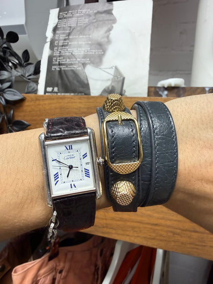 Balenciaga ‘Tour’ Double Wrapped Leather Bracelet with Gold Hardware