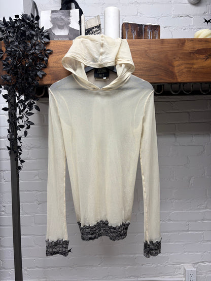 Vintage Jean Paul Gaultier Sheer Mesh Hoodie with Wool Trim