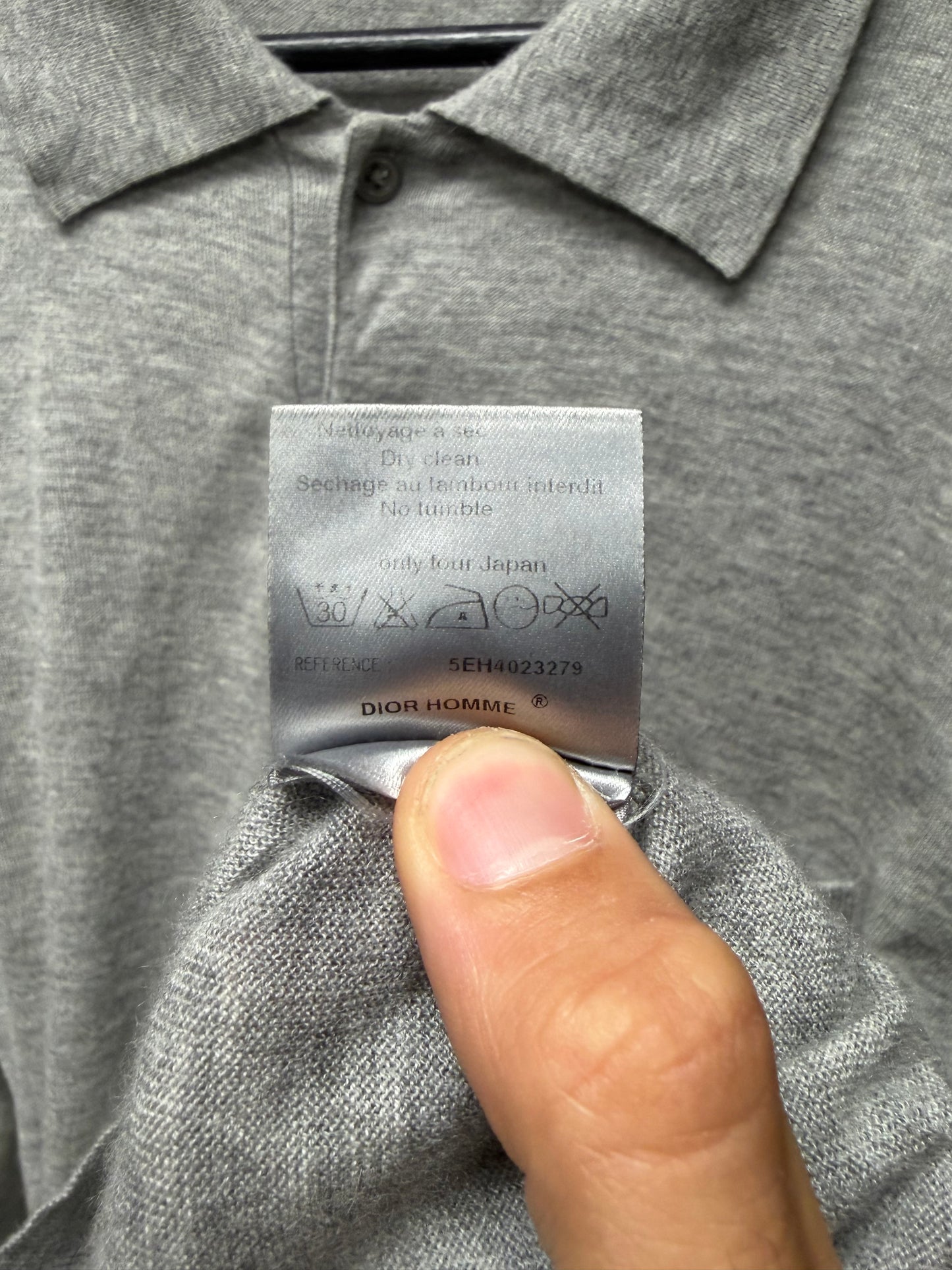 SS2005 Dior Homme by Hedi Slimane ‘Beck’ Grey Cashmere Long Sleeve Knit Polo