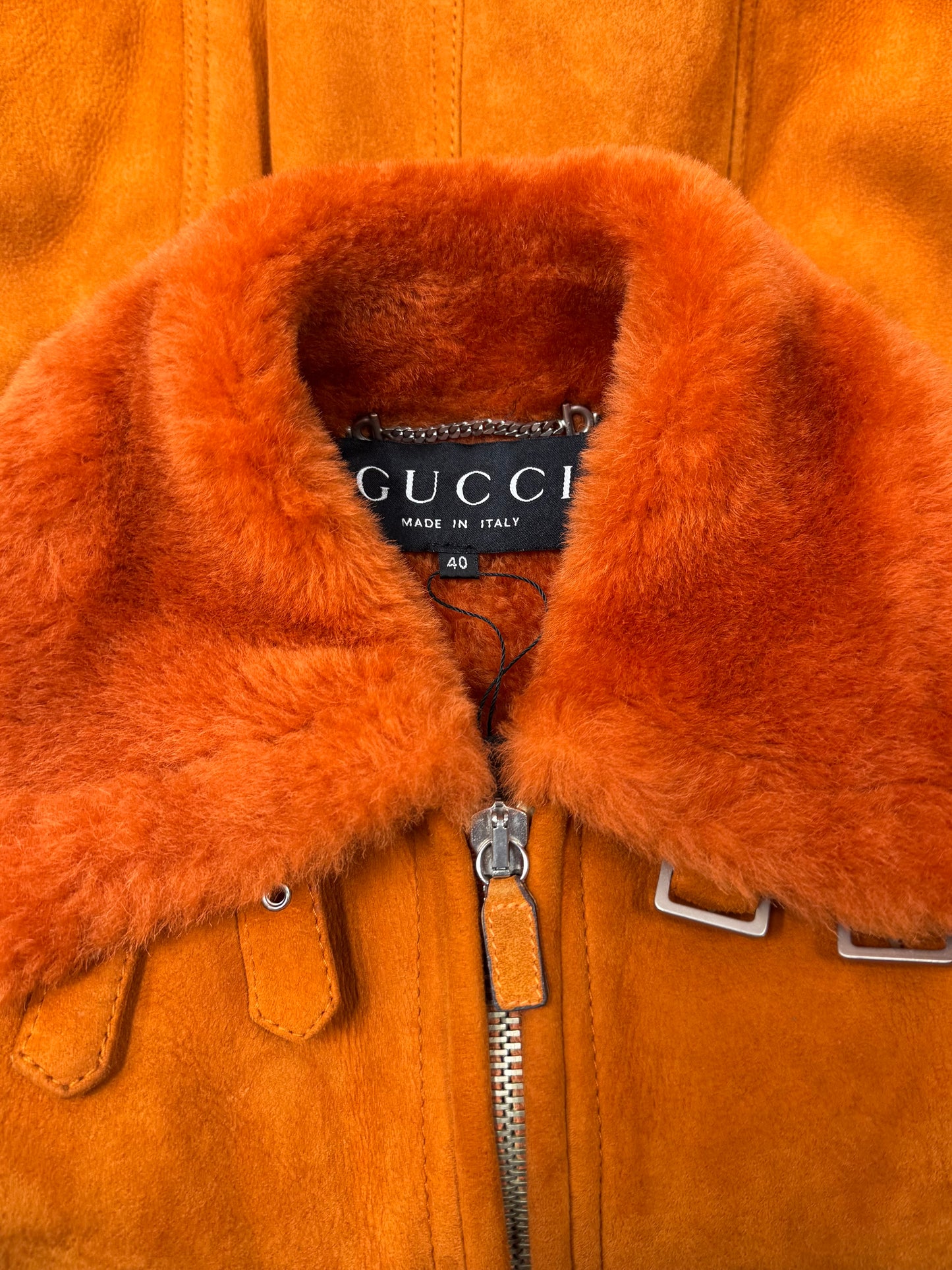 AW1995 Gucci by Tom Ford Orange Shearling Lined Suede Belted Jacket