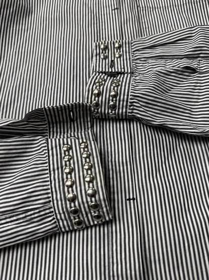 Balmain Studded Silver Pinstripe Button Down Shirt