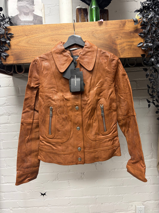 Dolce and Gabbana ‘Mainline’ Brown Goatskin Leather Jacket