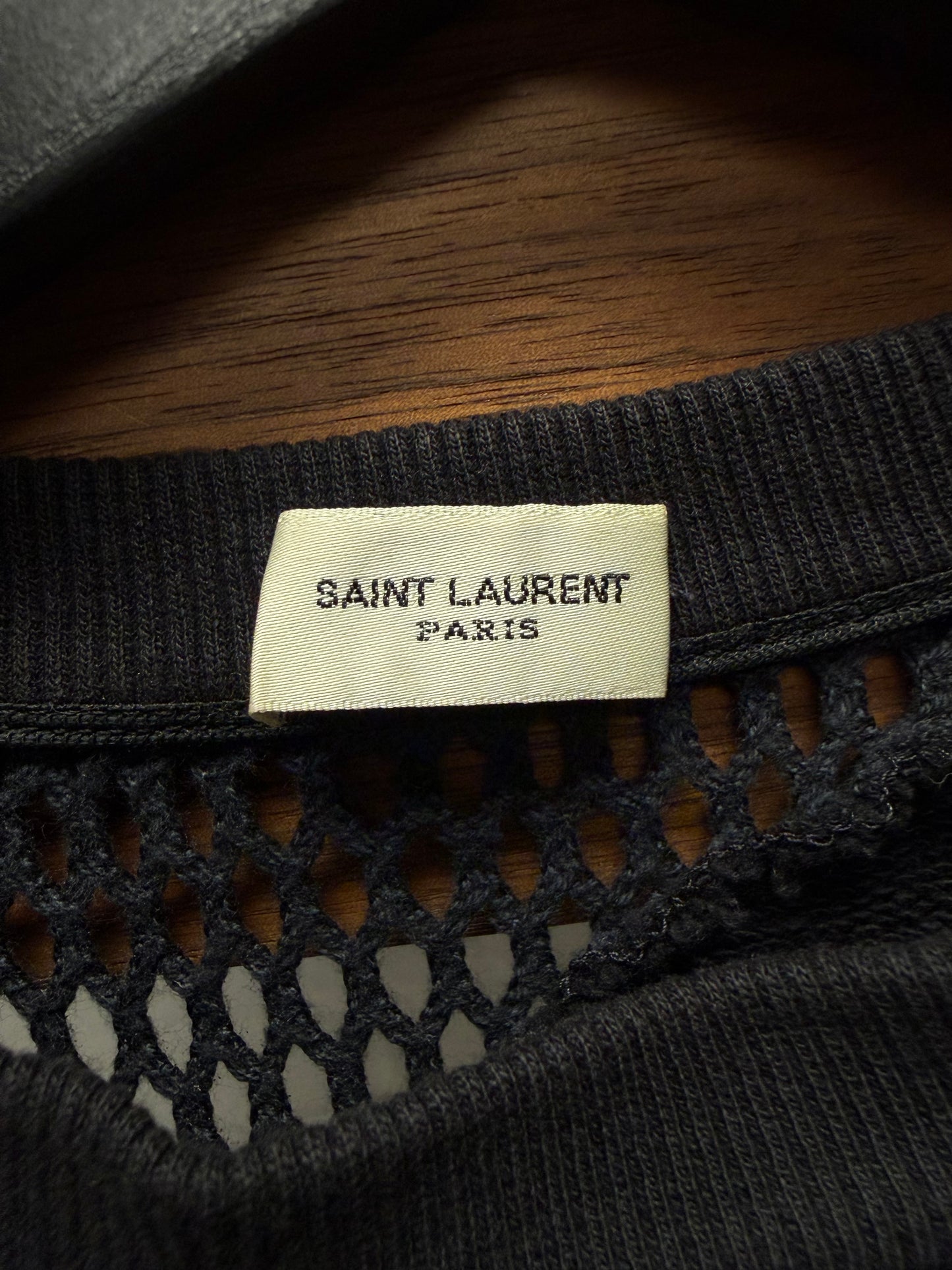 2013 Saint Laurent Hybrid Mesh/Cotton Asymmetric Shoulder Sweatshirt