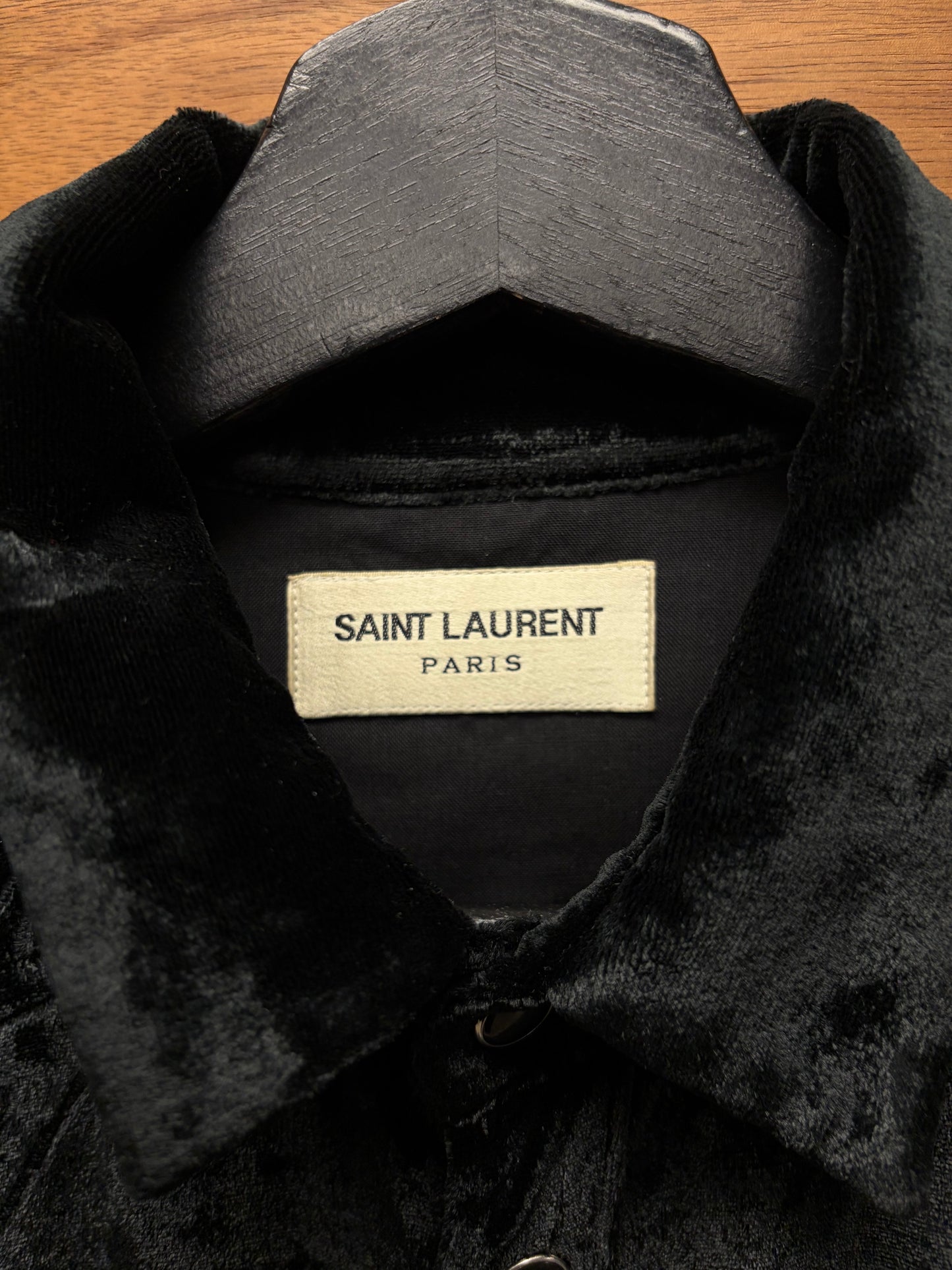 SS2018 Saint Laurent ‘Western’ Button Snap Black Velour Shirt