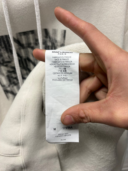 2021 Saint Laurent ‘Block Logo’ Grey Cotton Pullover Hoodie