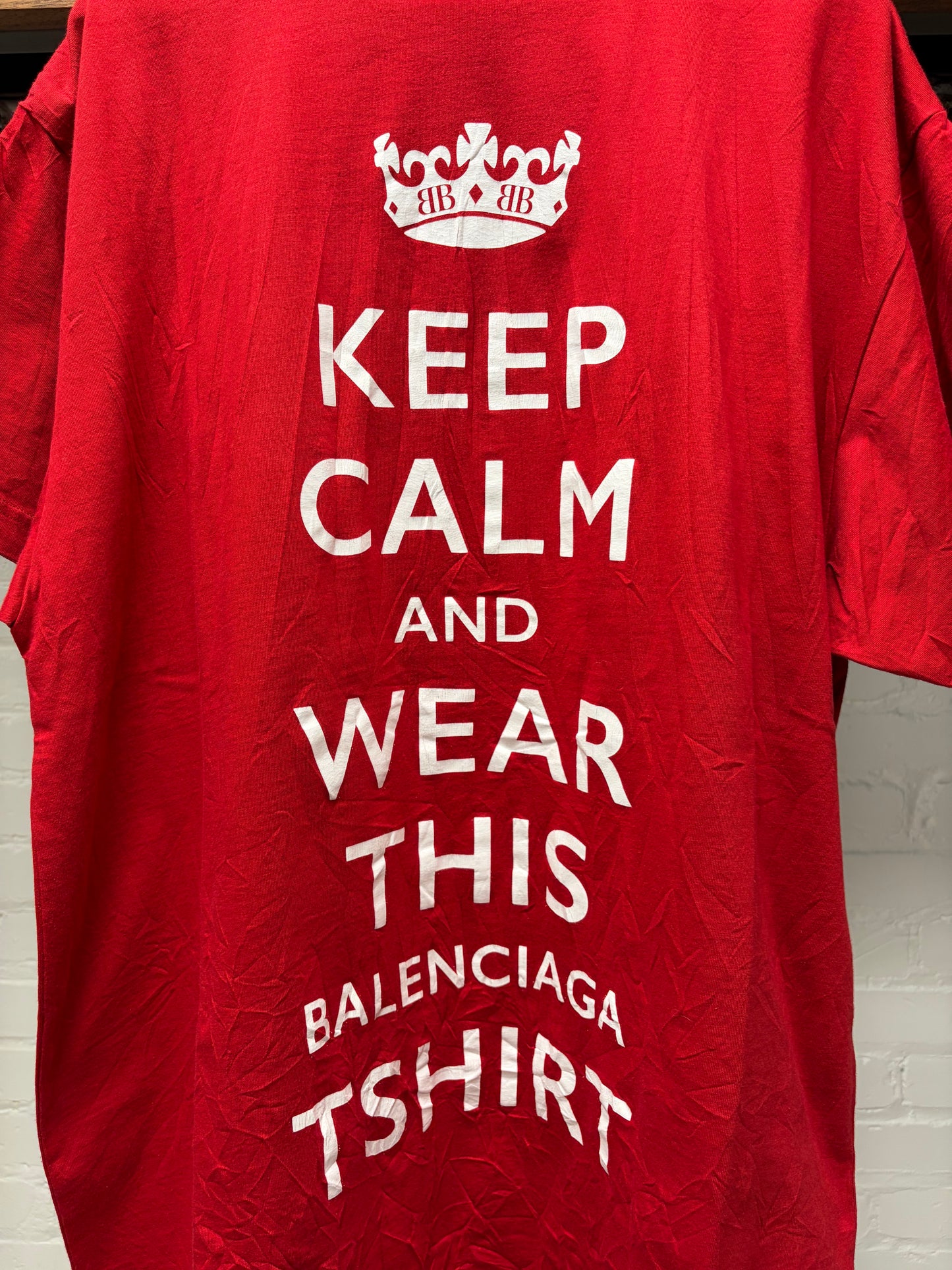 SS2025 Balenciaga ‘Keep Calm’ Parody Oversized Red Slogan T-Shirt