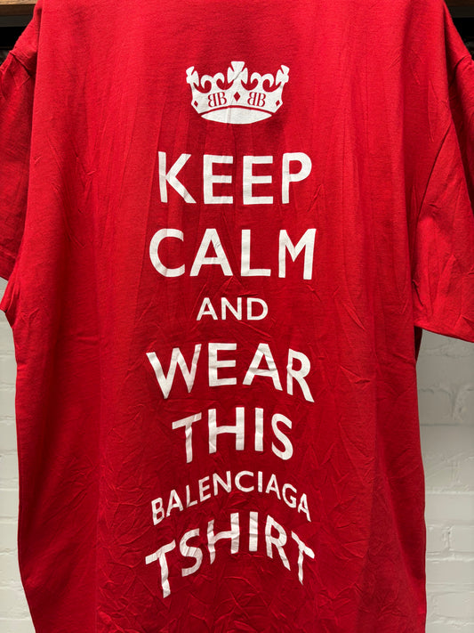SS2025 Balenciaga ‘Keep Calm’ Parody Oversized Red Slogan T-Shirt