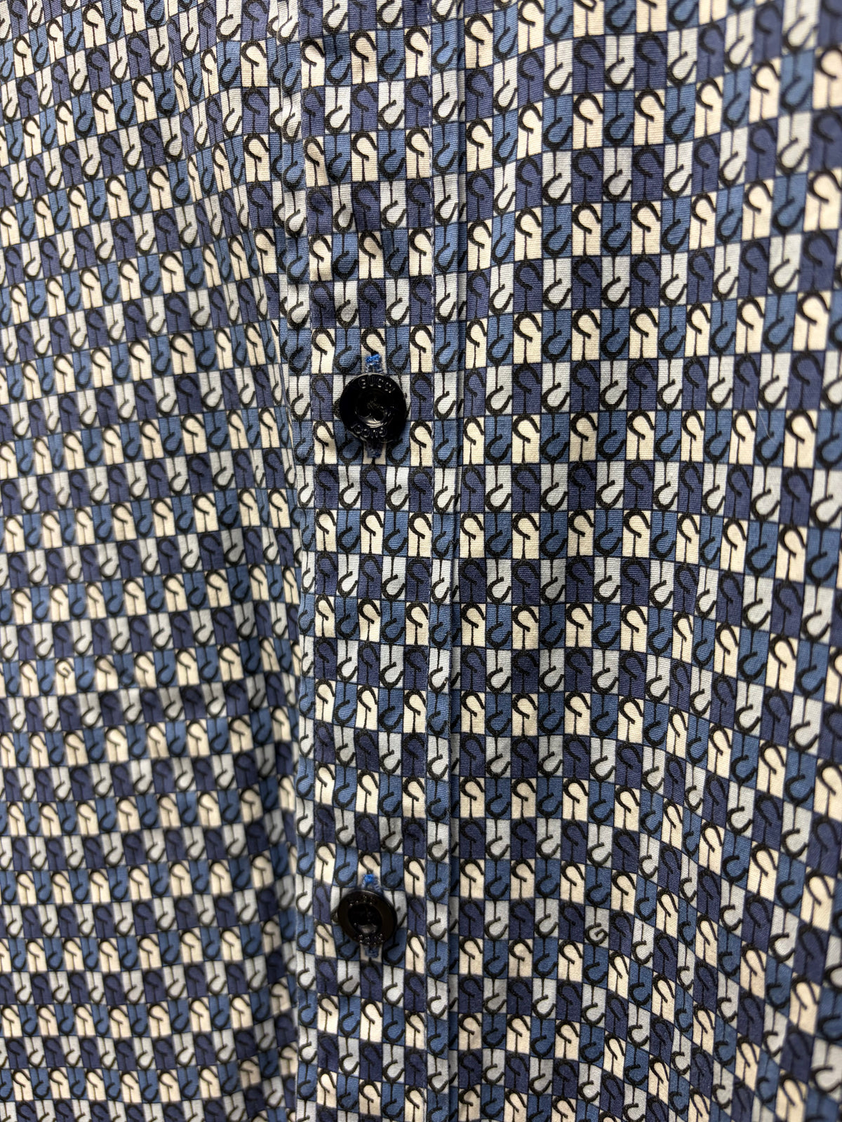 Gucci Blue/White ‘Horseshoe Pattern’ Slim Fit Button Up Shirt