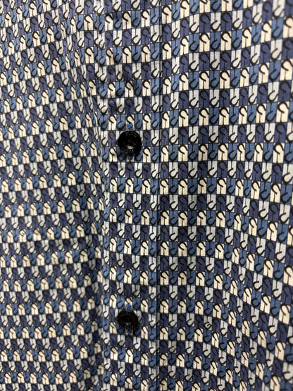 Gucci Blue/White ‘Horseshoe Pattern’ Slim Fit Button Up Shirt