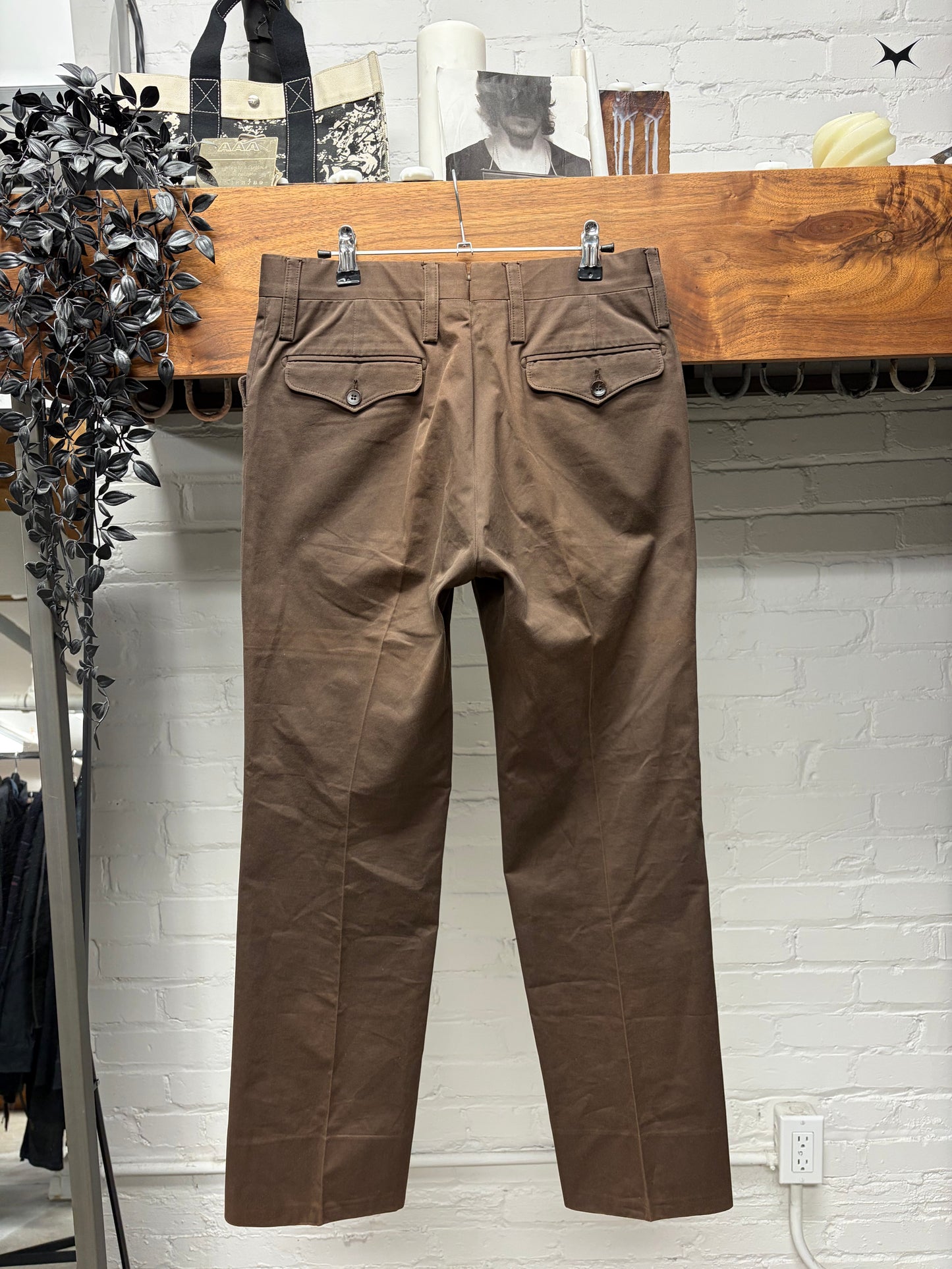 2000s Gucci Pleated Brown Wool Straight Cut Trousers