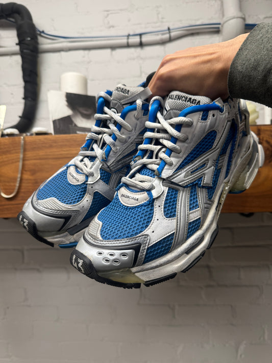 Balenciaga White/Blue ‘Runner’ Low Top Sneakers