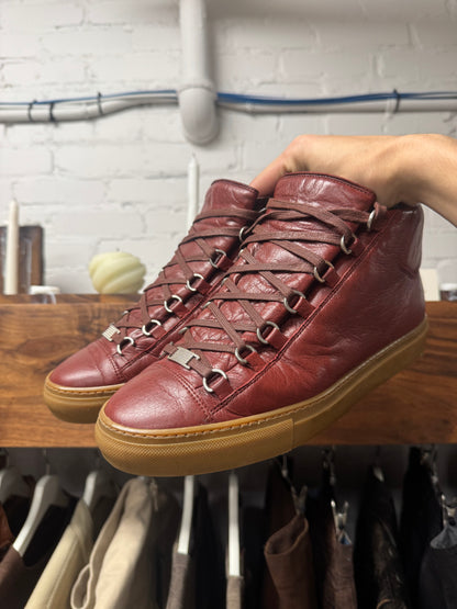 Balenciaga ‘Arena’ Oxblood Red/Gum Sole Leather High Top Sneakers