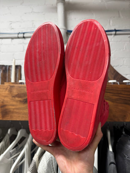 Balenciaga ‘Cote’ Pleated Red Leather High Top Sneakers