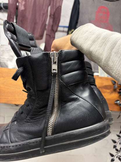 SS2016 Rick Owens ‘Cyclops’ Exposed Outside Zip ‘Geobasket’ Black Leather High Top Sneakers