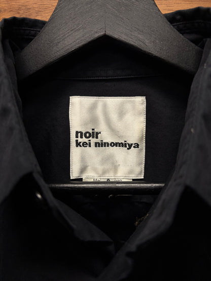 SS2017 Noir Kei Comme Des Garçons Black Collared Shirt with Leather Ruffled Sleeve Detailing