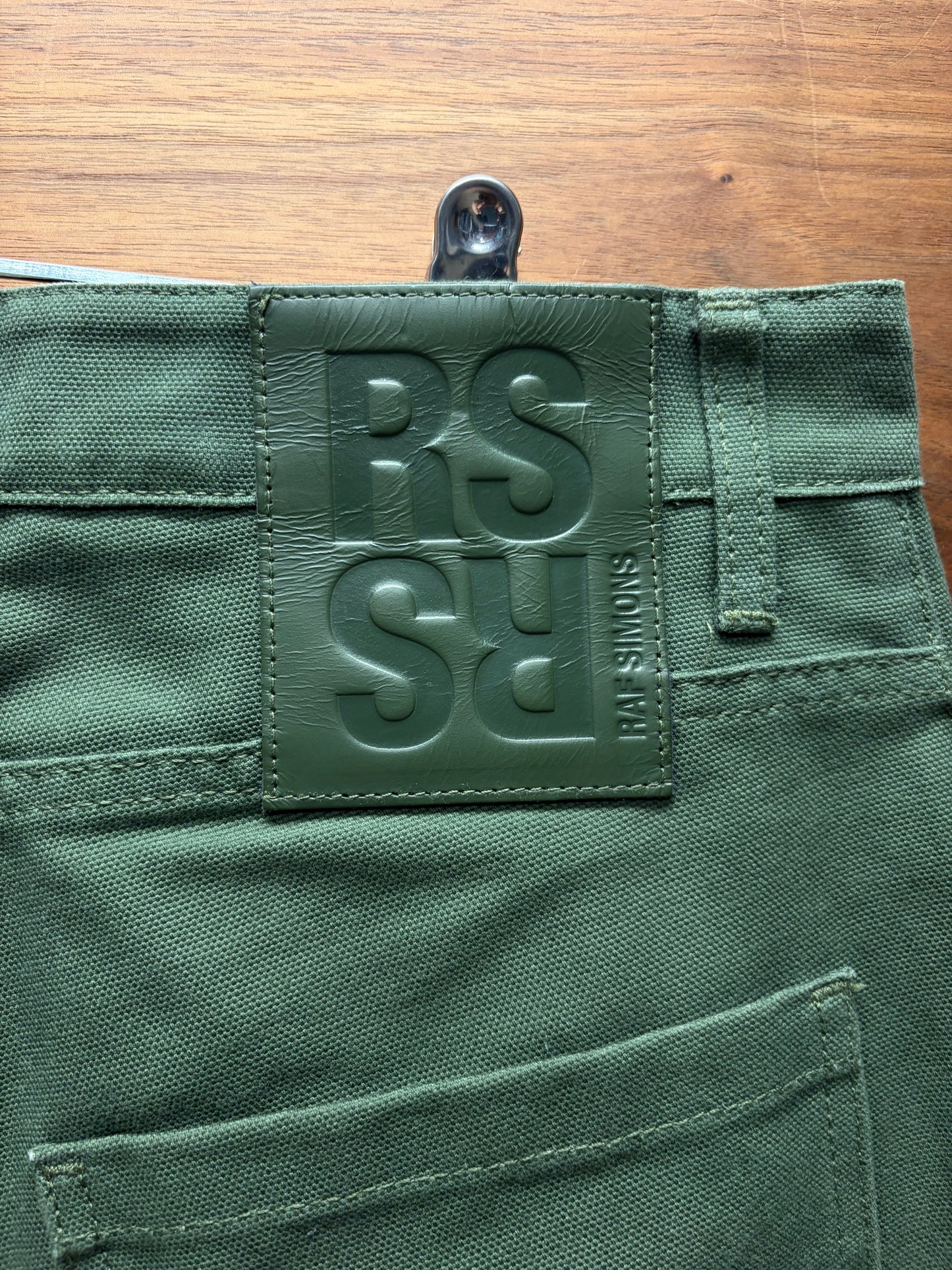 AW2022 Raf Simons Green ‘RS Patch’ Logo Wide Leg Denim