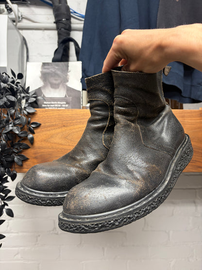 AW2009 Rick Owens ‘Crust’ Natural Brown Patina Blistered Leather ‘Creeper’ Boots