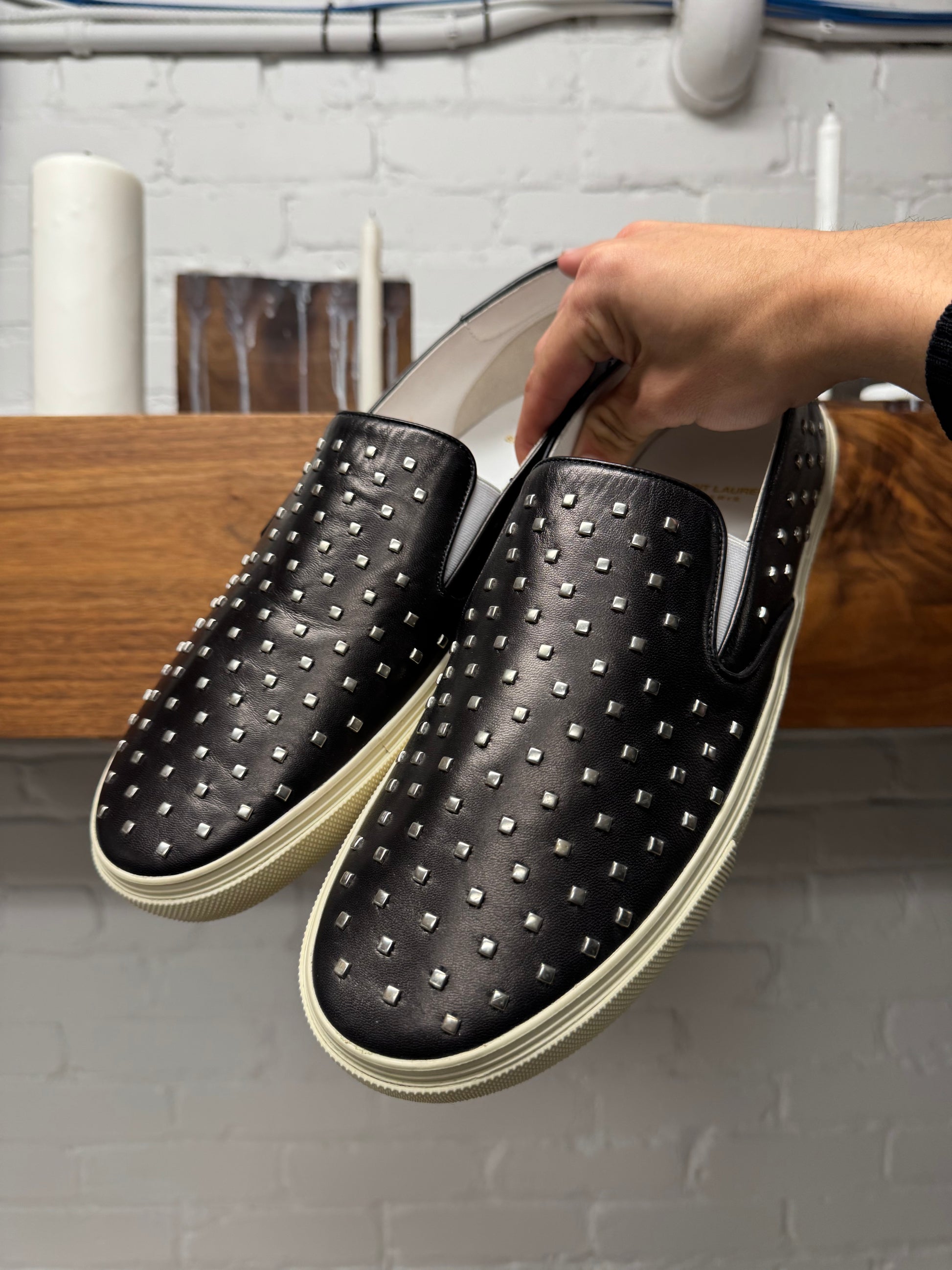 Saint Laurent Studded Leather Slip On Sneakers US 12 (45)