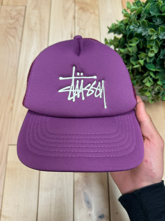 Stussy Purple/White Logo Mesh Trucker Hat