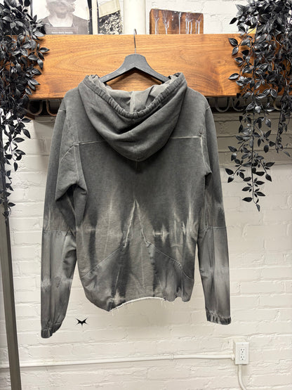 Thom Krom Dyed Grey Scar-Stitch Patched Pullover Hoodie