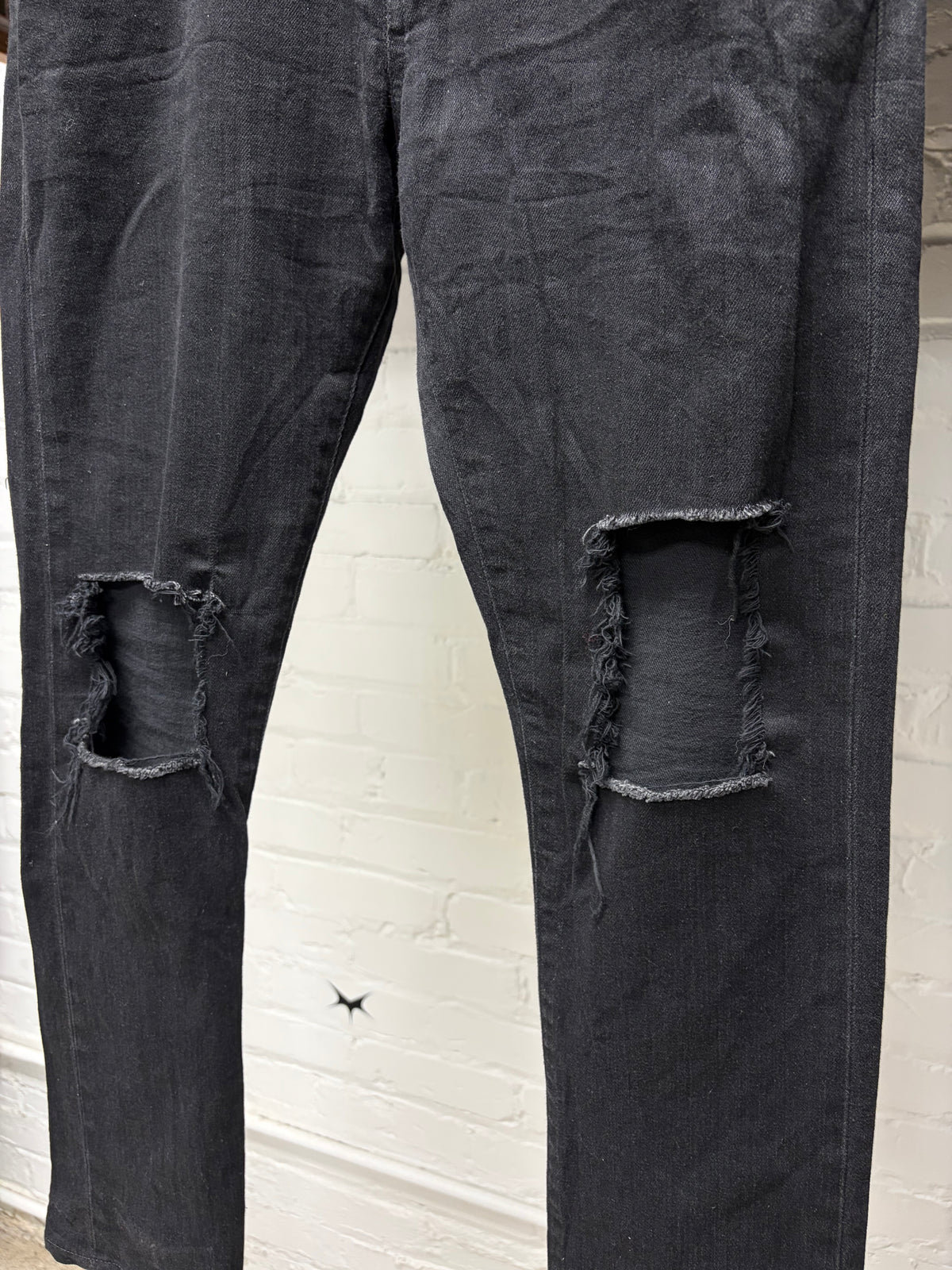 AW2014 Saint Laurent by Hedi Slimane 'DO2' Distressed Black Knee Blowout Skinny Jeans