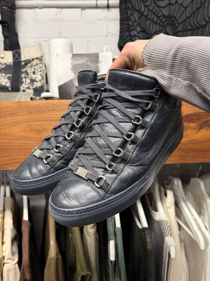 Balenciaga ‘Arena’ Midnight Blue Leather High Top Sneakers