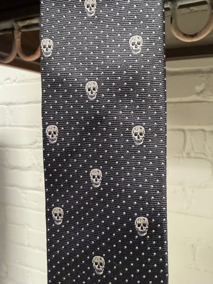 Alexander McQueen ‘Skull Pattern’ Polka Dot Black Skinny Tie