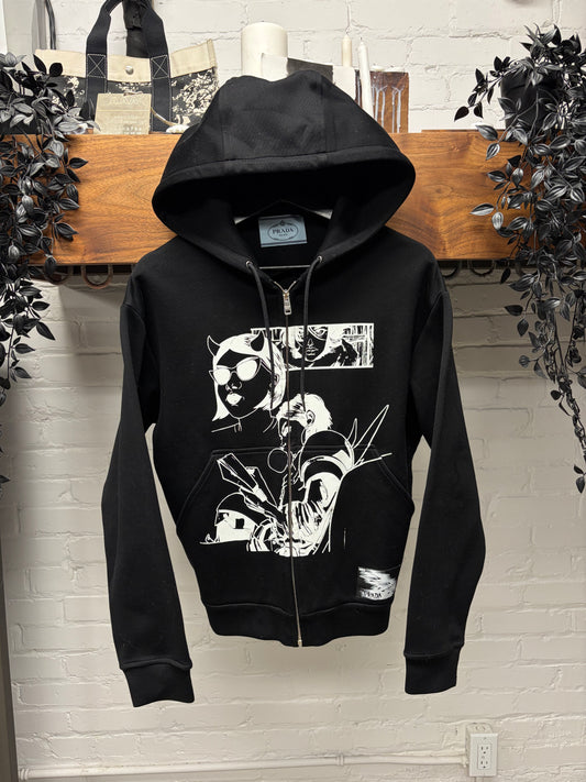 SS2018 Prada ‘Comic Strip’ Black/White Graphic Zip-Up Hoodie