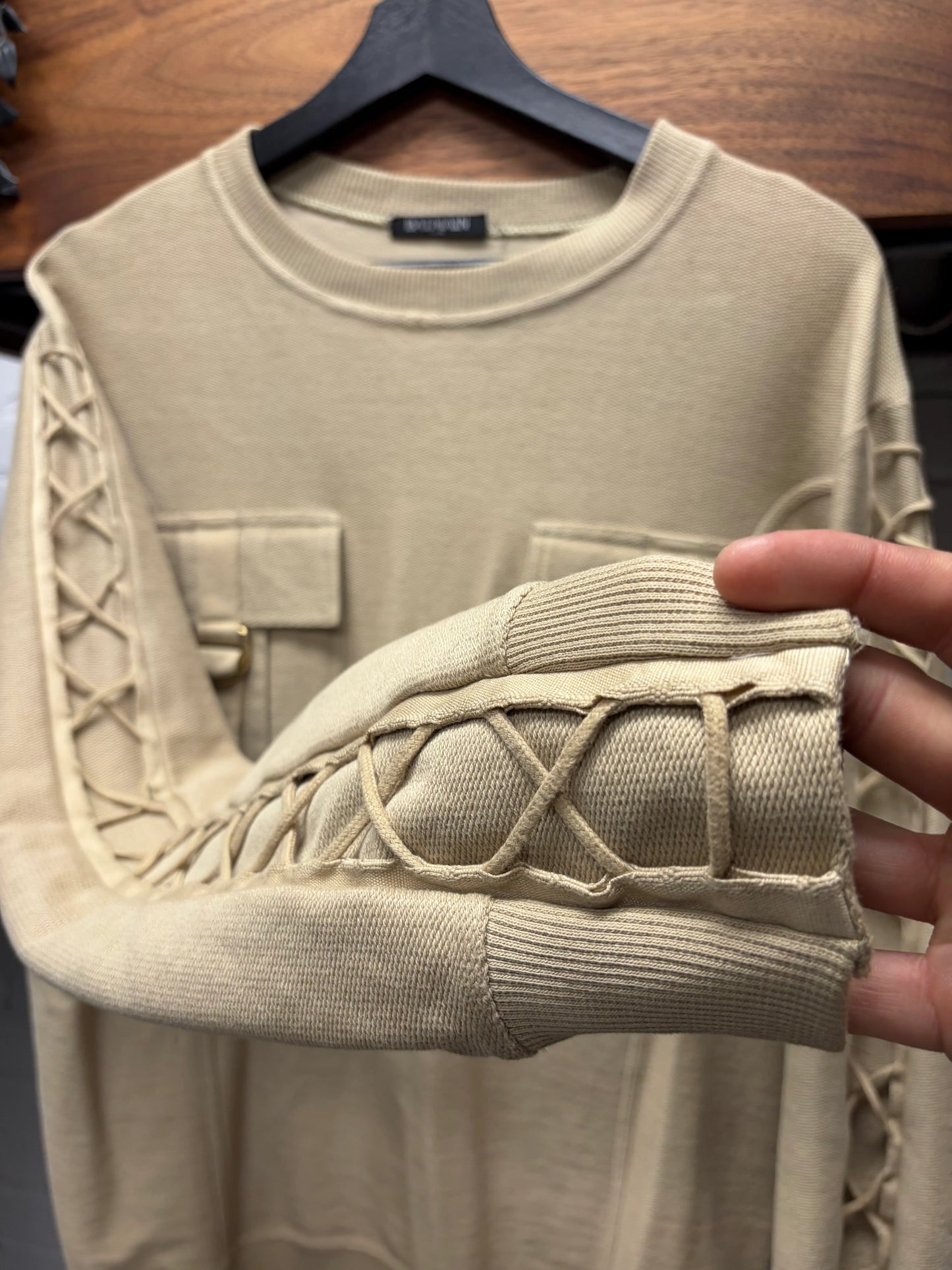 Balmain ‘Harness Lace’ Military Inspired Tan Brown Sweatshirt