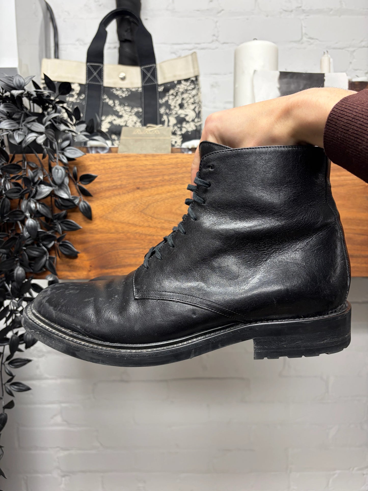 Saint Laurent Black Calfskin Patent Leather Combat Boots