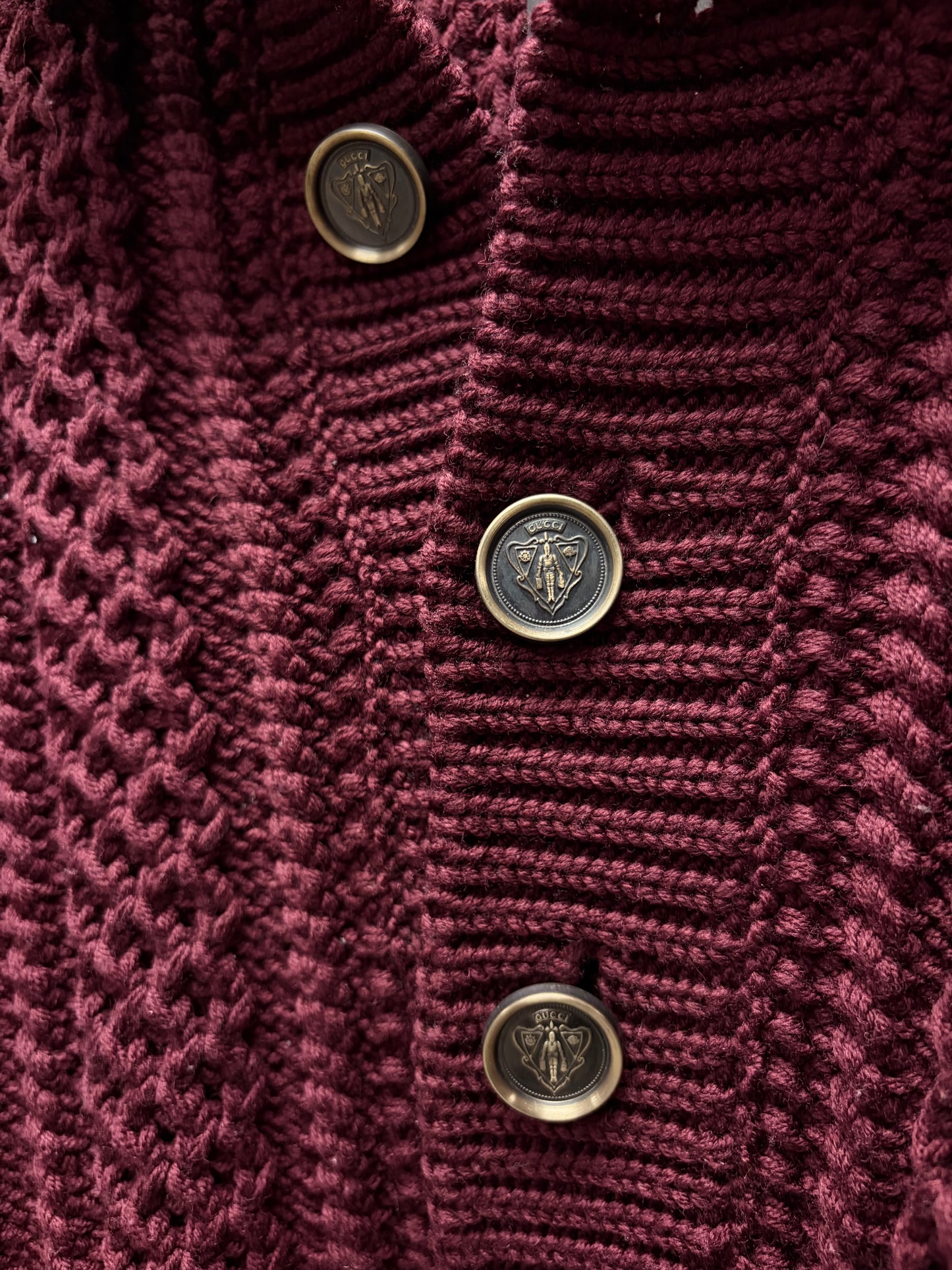 2000s Gucci by Frida Giannini Military Inspired Merino Wool Cable Knit Sweater