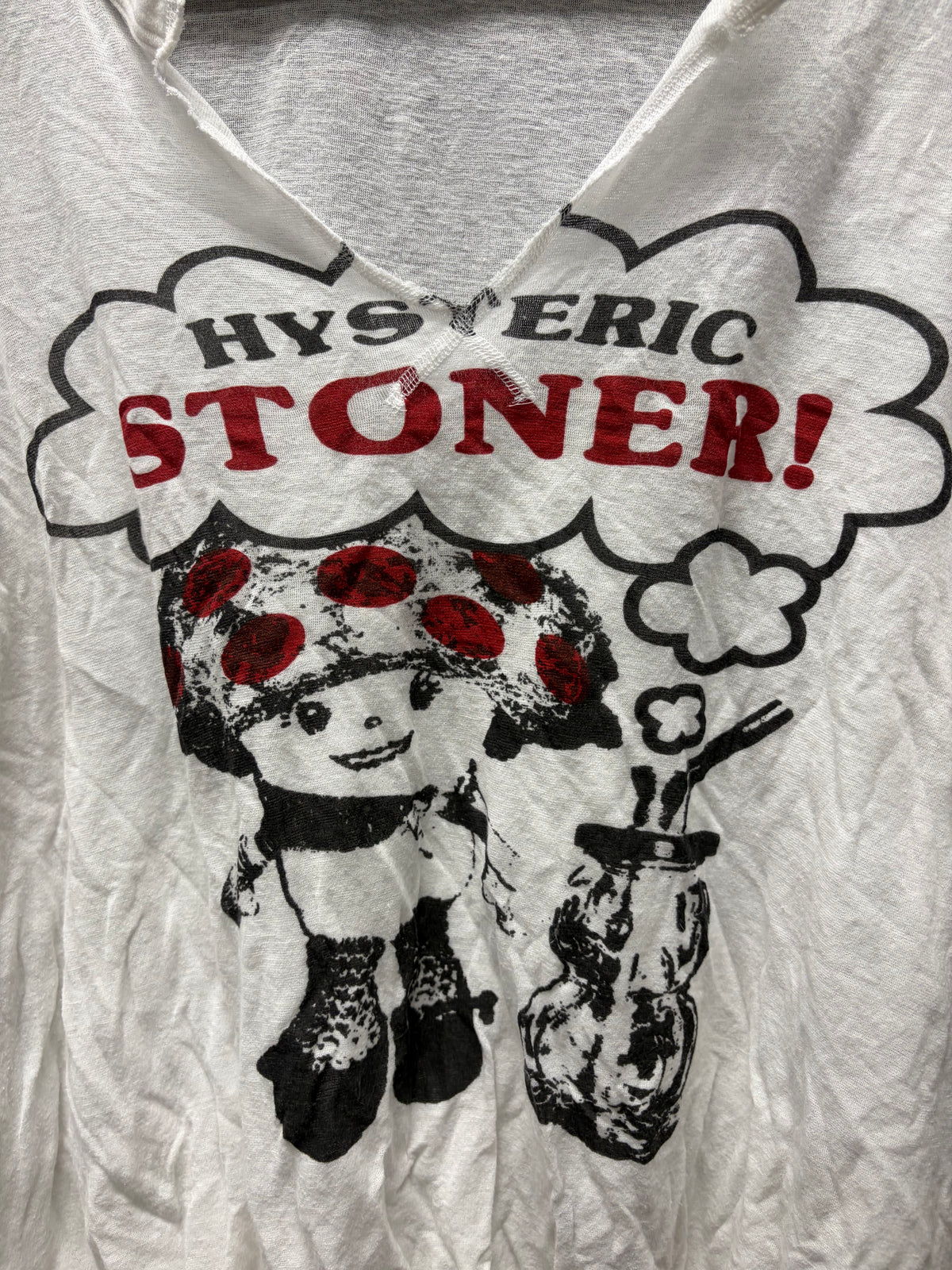 2000s Hysteric Glamour ‘Stoner’ Mushroom Caricature White Graphic T-Shirt