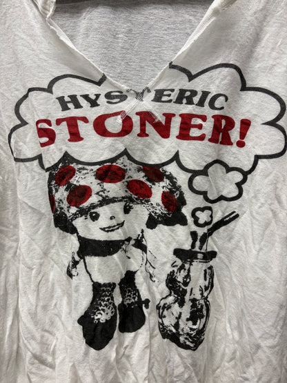 2000s Hysteric Glamour ‘Stoner’ Mushroom Caricature White Graphic T-Shirt