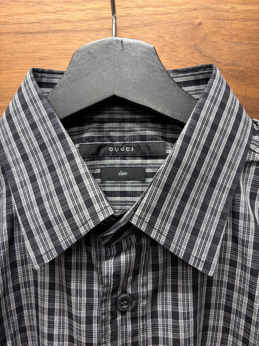 Gucci by Tom Ford Checkered Grey Slim Cut Button Up Shirt