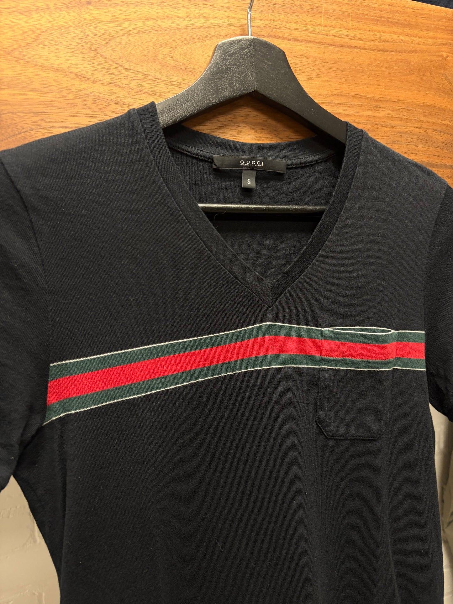 2000s Gucci Striped Red/Green V-Neck Shirt