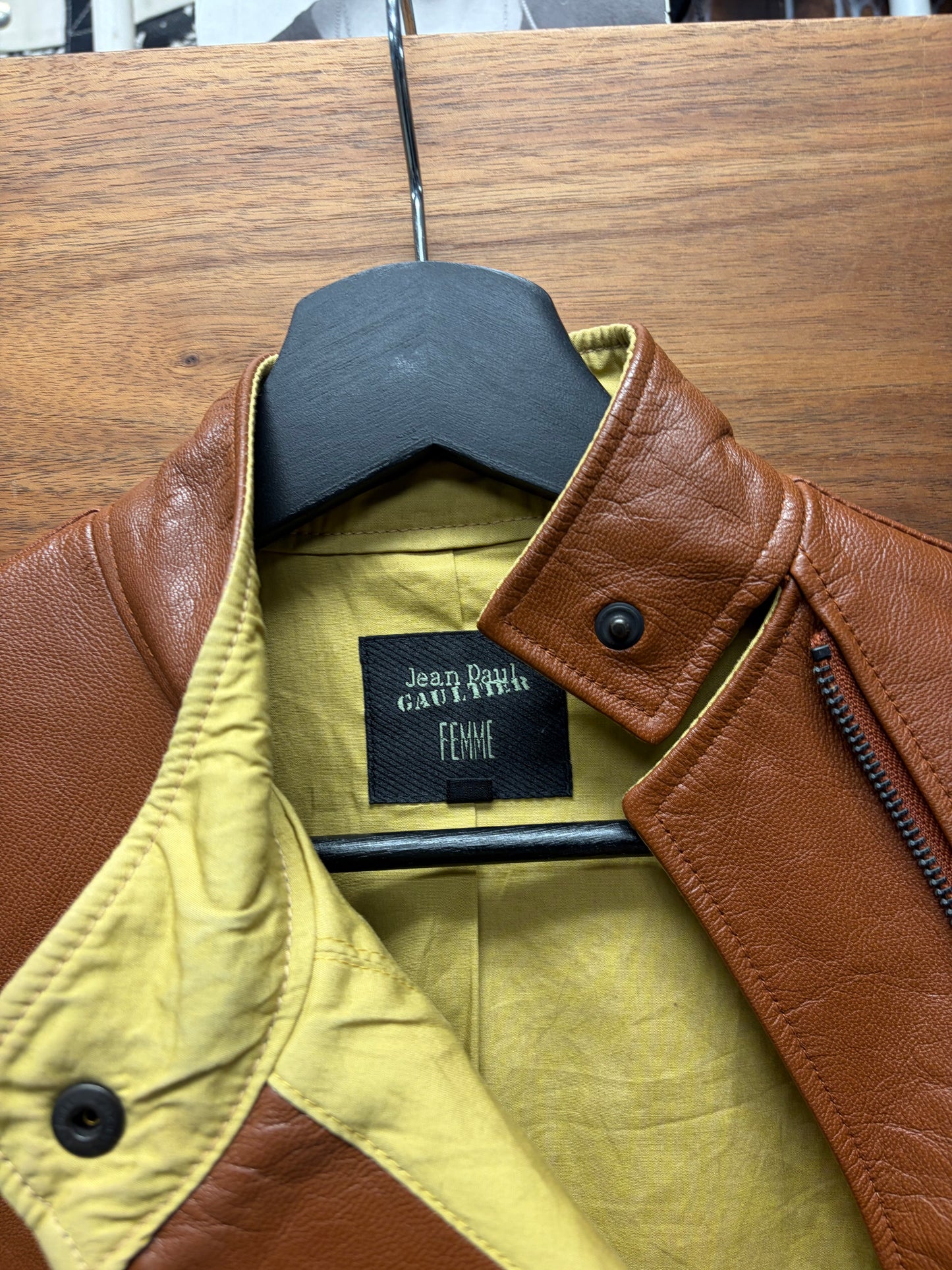 Vintage Jean Paul Gaultier ‘Fencing Zip’ Orange Calfskin Leather Jacket